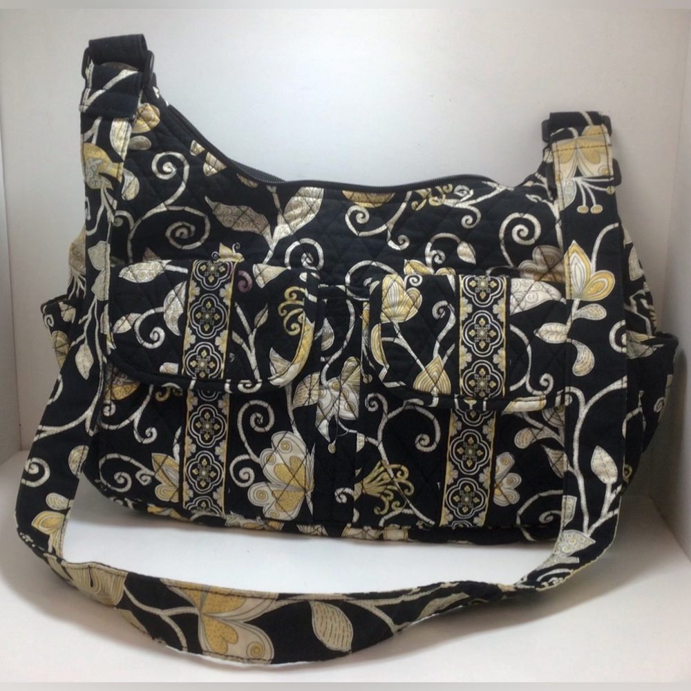 Vera Bradley Bag Large, Long Shoulder Strap, With Matching Wallet. Black, Yellow